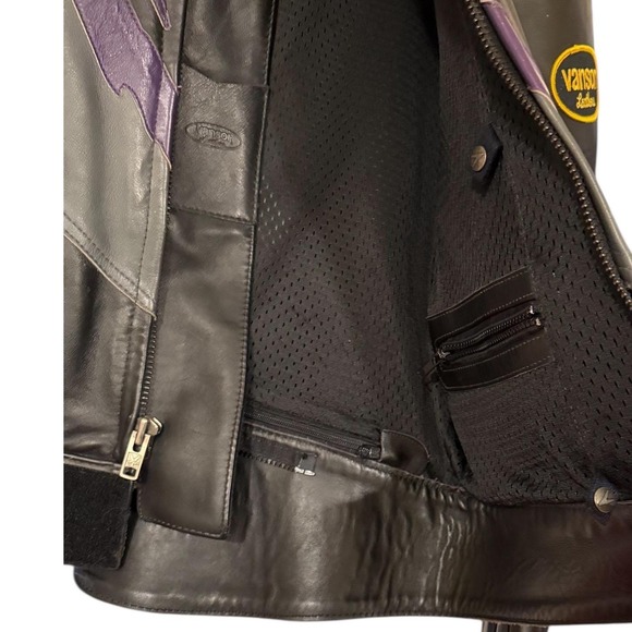 Vtg Vanson Leathers Motorcycle Jacket Black Gray Purple Lightning Bolt Sz 44 USA - Picture 9 of 13